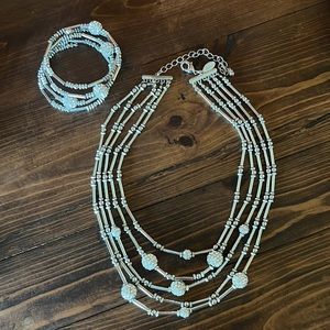 Chico’s Rhinestone Silver Necklace and Bracelet